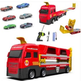   Autószállító kamion versenypályával 152 cm és kilövőállomás  6 verseny kisautóval