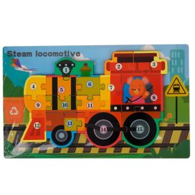 Fa puzzle gőzmozdony - számozott vonatos kirakó 30×18 cm