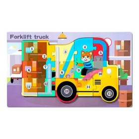 Fa puzzle targonca – számozott kirakó játék 30×18 cm