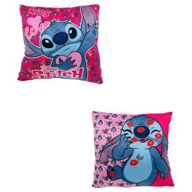   Disney Stitch szívecskés díszpárna 38×38 cm - rózsaszín kétoldalas gyerekpárna