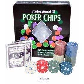   Póker szett 100 zsetonnal - Texas Hold’em készlet dobozban