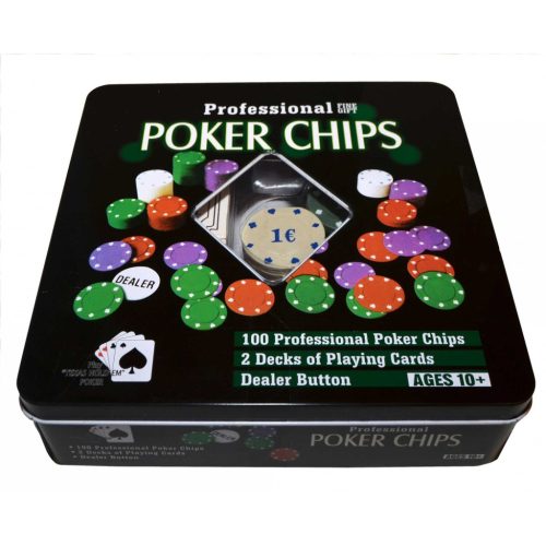 Póker szett 100 zsetonnal - Texas Hold’em készlet dobozban