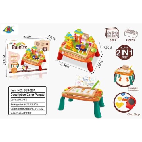 2 az 1-ben oktatóasztal  rajzoláshoz és építéshez